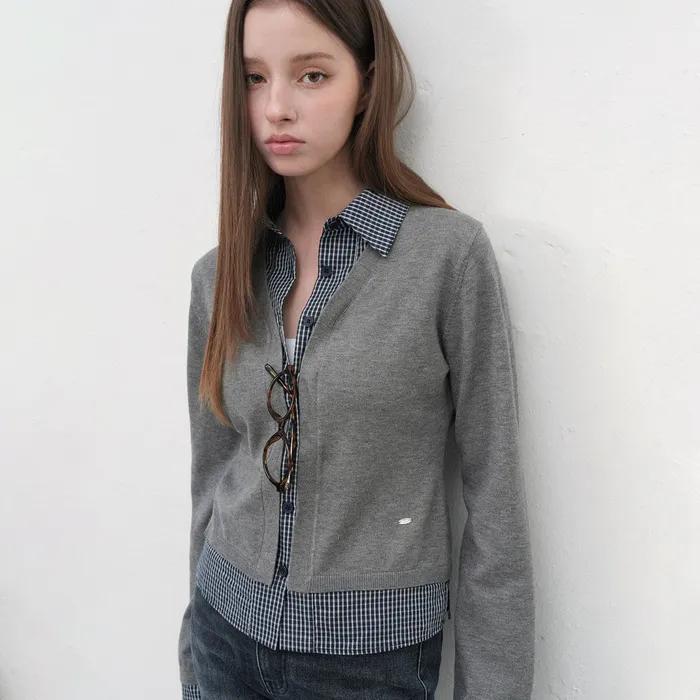 WOMAN 체크 셔츠 레이어드 가디건 [GREY] / WBE3L04530