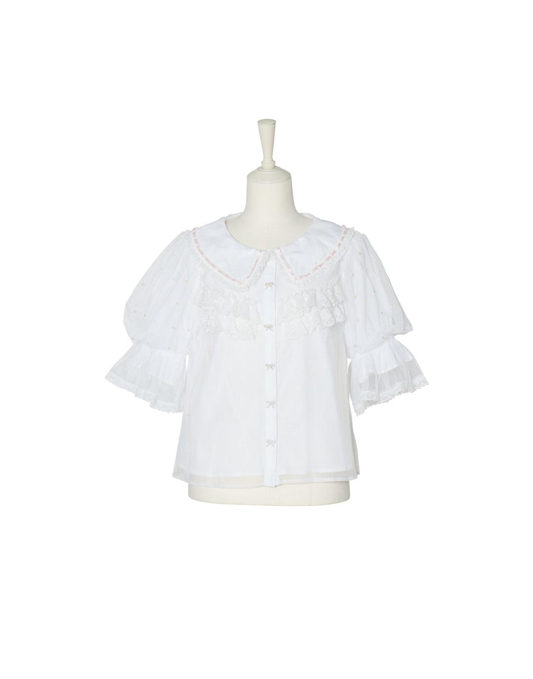 Sweet whipped ribbon blouse - WHITE / FREE