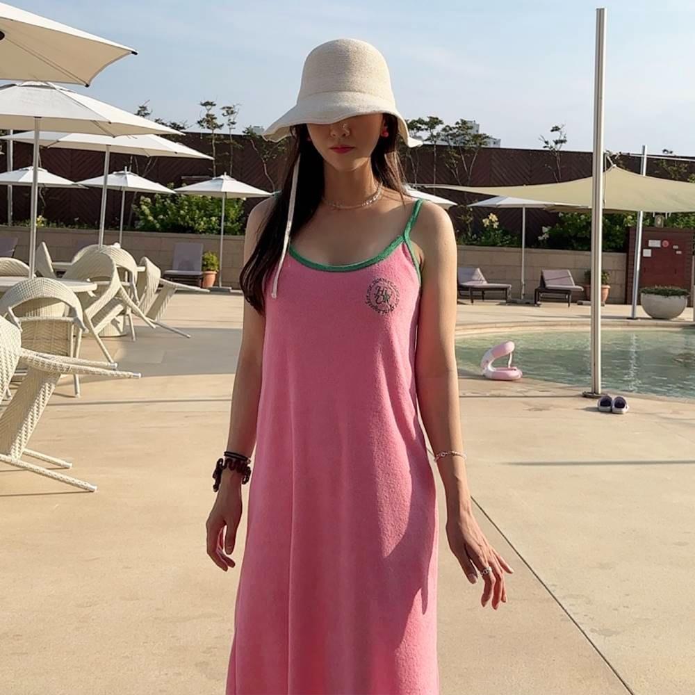 여름 바캉스 휴양지 테리 타올 끈나시 롱 원피스 비치웨어 로브 여행룩