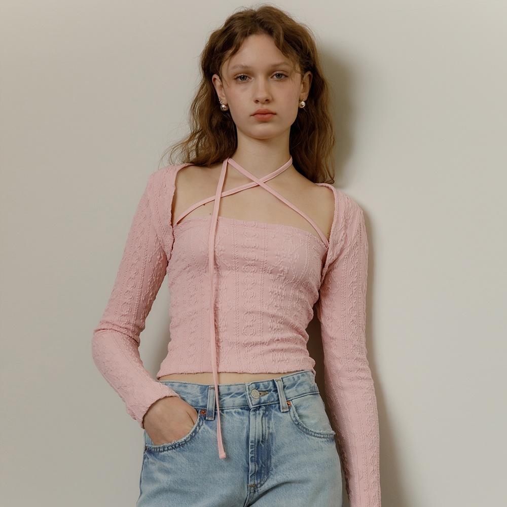 Jacquard top & bolero set (pink)