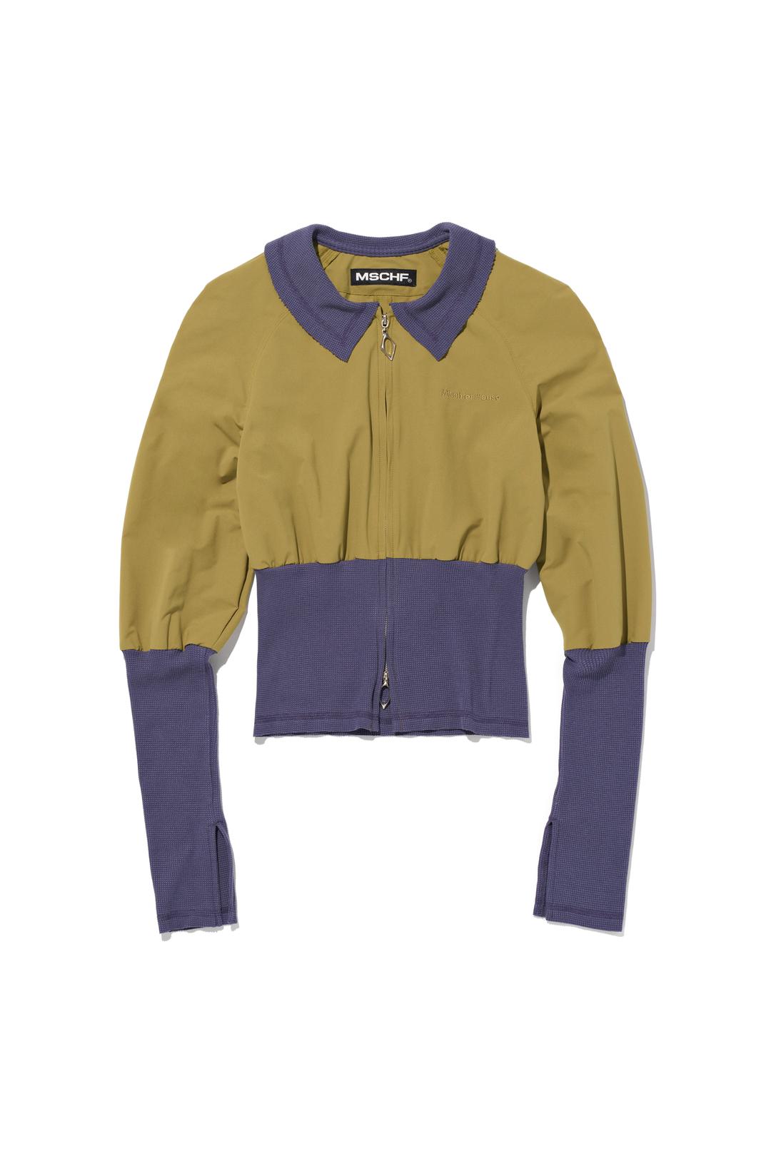LIGHTWEIGHT WAFFLE ZIP UP SHIRTS_MUSTARD/ASH PURPLE