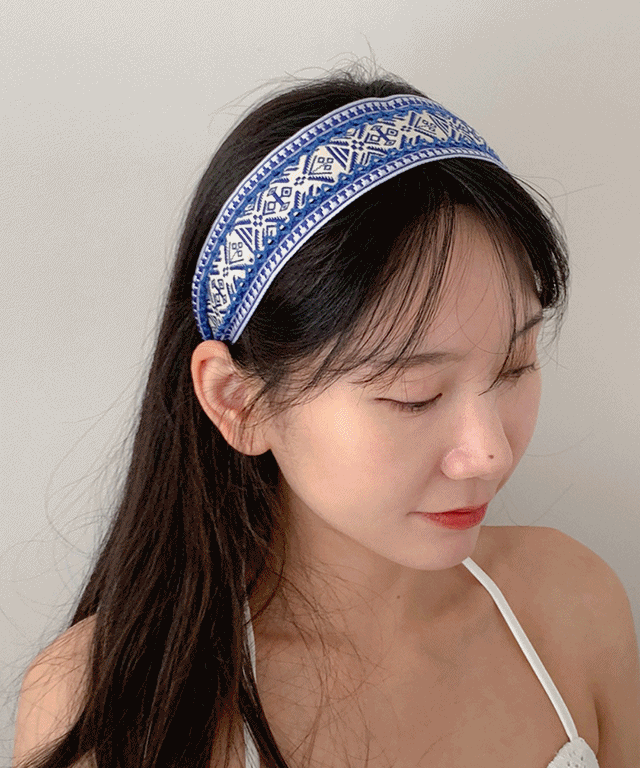 [무배] 웨이던 에스닉 빈티지 와이드 자수 반다나 헤어밴드 머리띠 3color