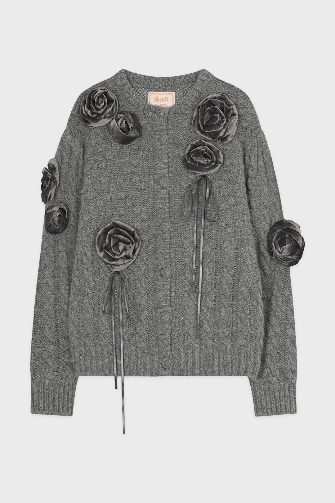 SN Rosette Volume Cardigan (Melange Grey)