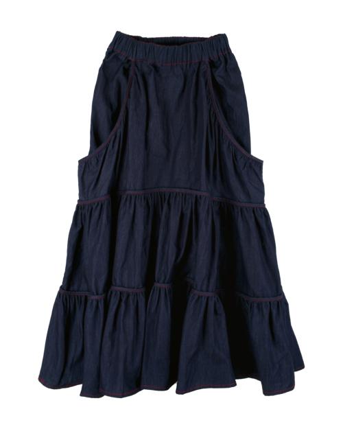 RED STITCH DENIM TIERD SKIRT