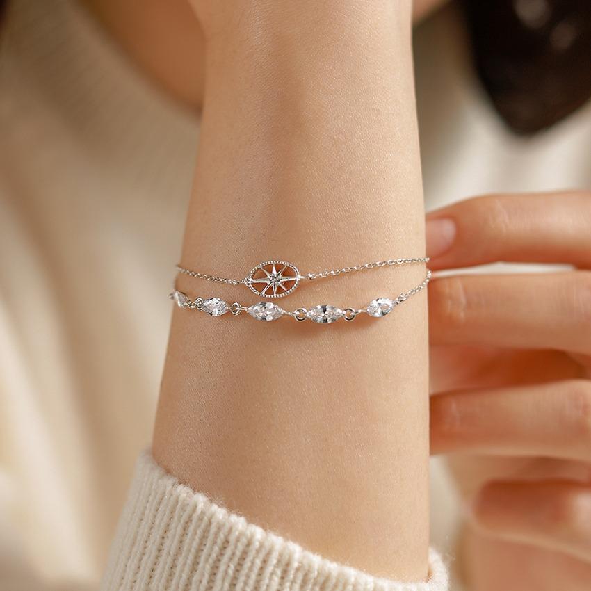 [당일] 실버925 심플 샤인스타 큐빅 체인 실 은 팔찌