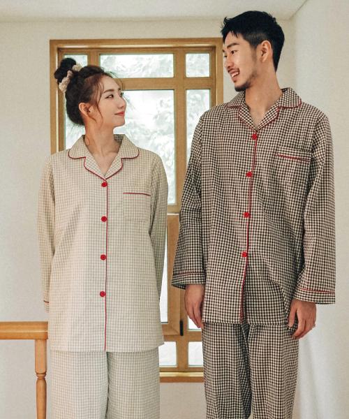 포인트잔체크 순면 커플 잠옷세트 홈웨어
