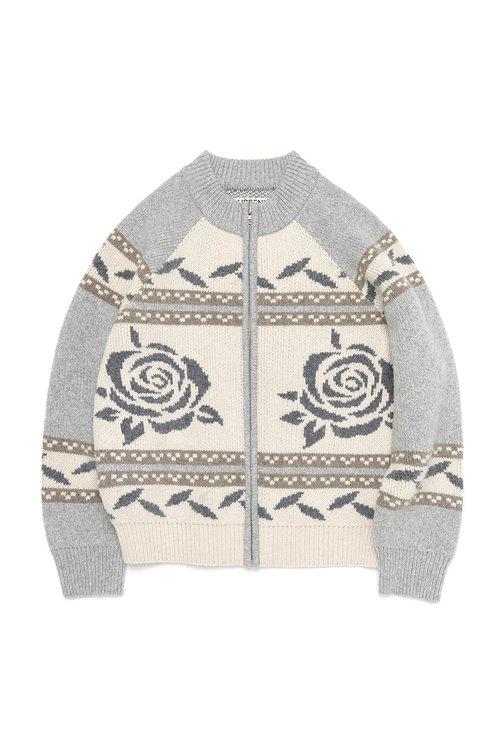 JACQUARD ZIPUP KNIT [GREY]