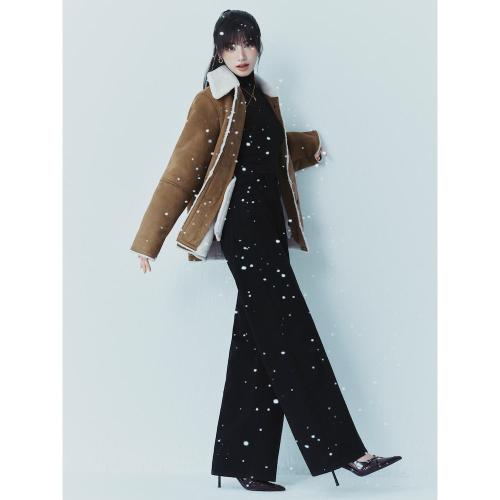 레오파드 와이드 팬츠  블랙