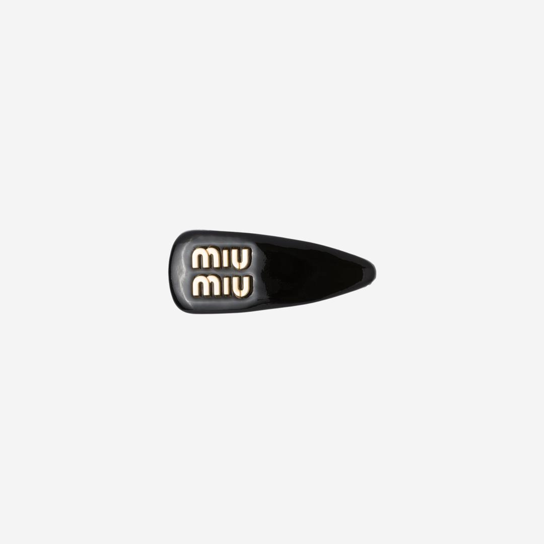 (W) Miu Miu Patent Leather Hair Clip Black