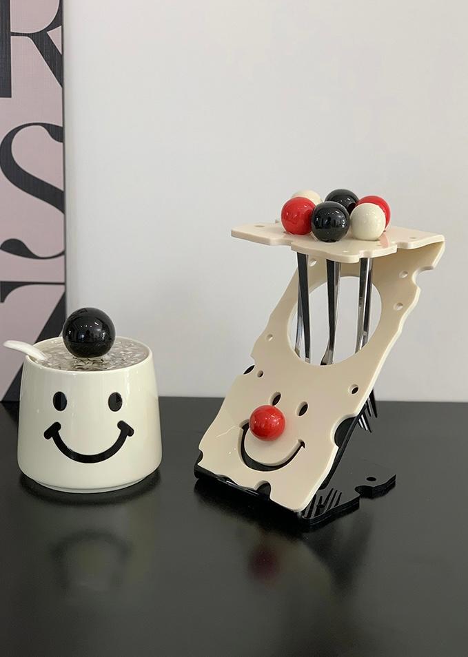 스마일 빨간 코 스테인레스 과일 디저트 티포크 세트