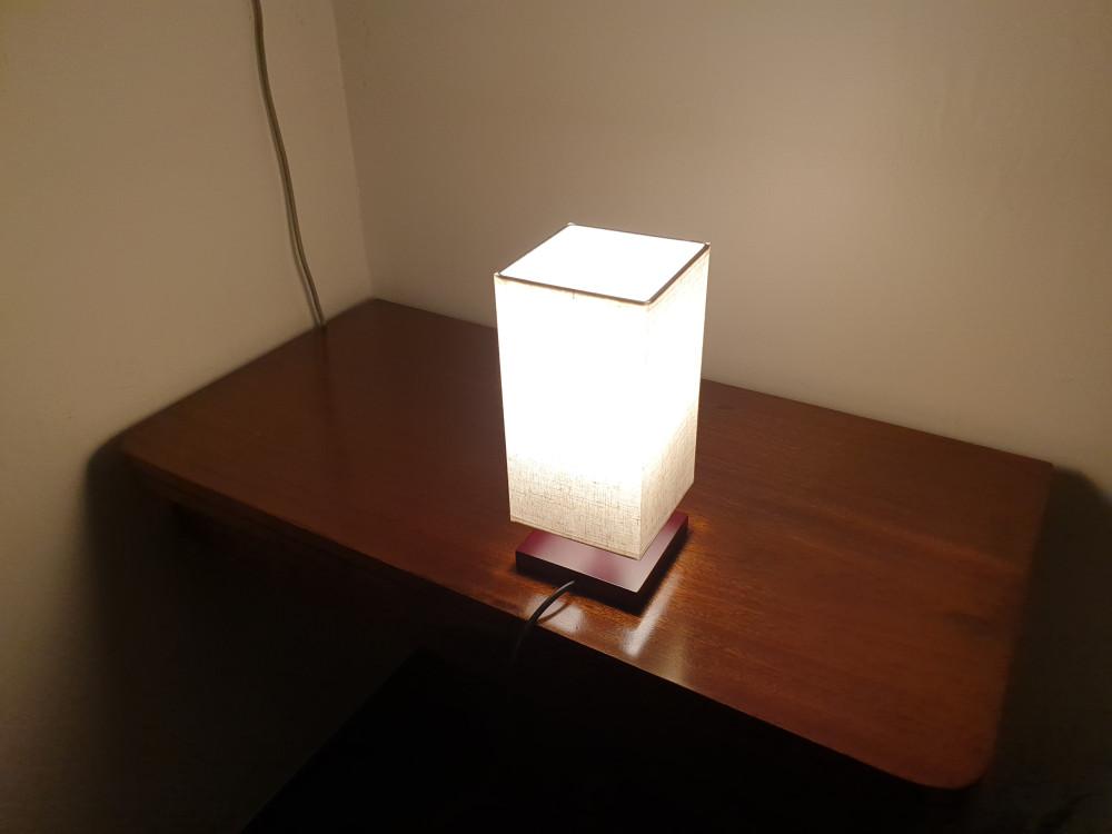 Fabric Square Shade Wooden Base LED Table Lamp