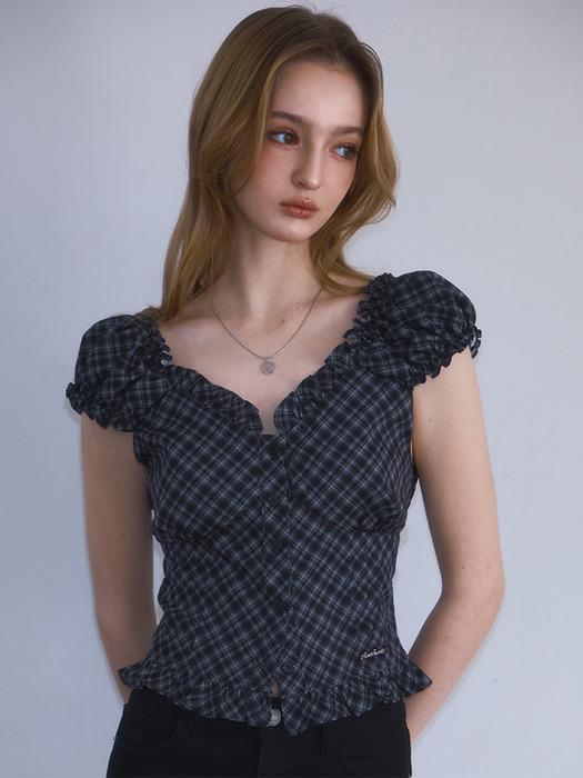 Frill Shirring Sleeveless [Black]