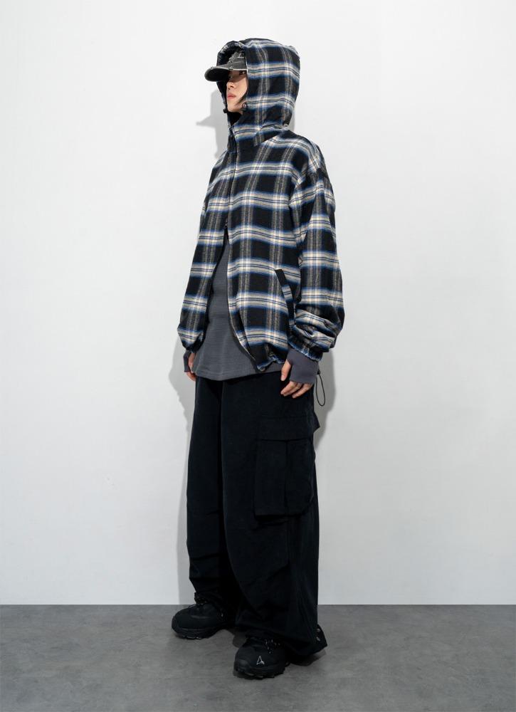 [unisex] 스프링 지퍼 후드 체크 셔츠