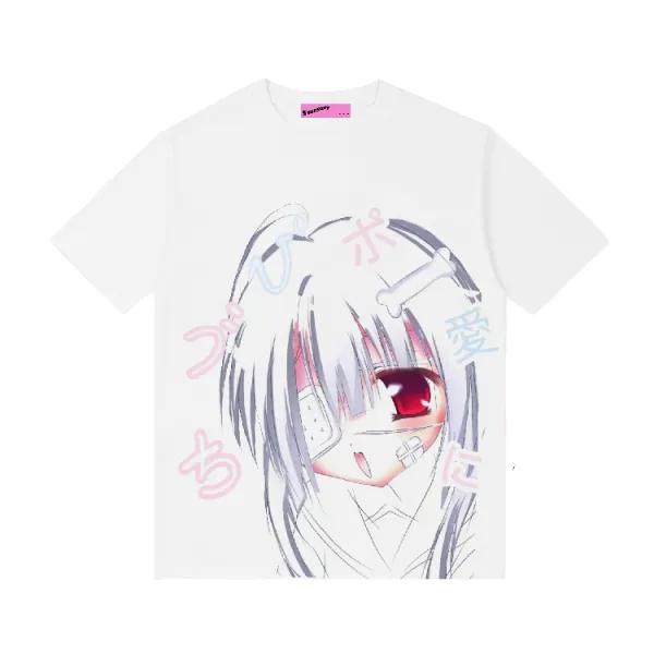 [$25.43]White Girl Print  T-shirt Yami Kawaii Top