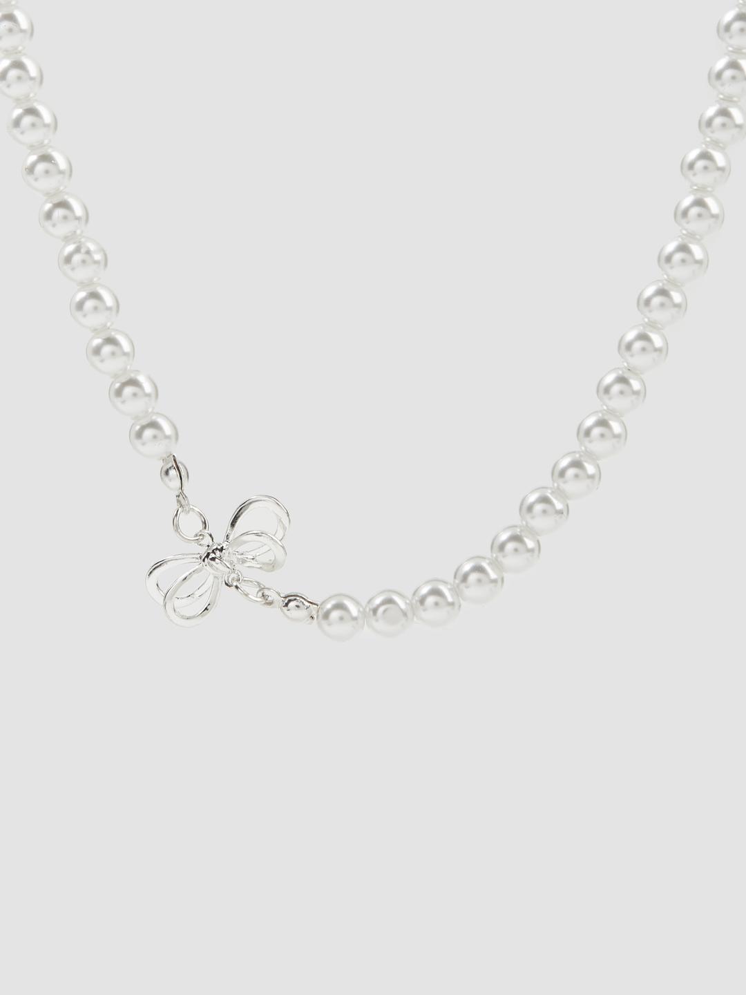 진주 리본 데코 목걸이