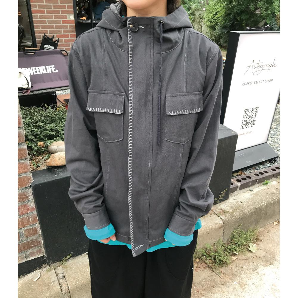 바우즈 하루 자수 후드 자켓