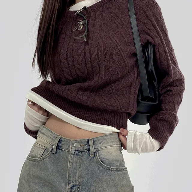 [8 color] 포레 라운드넥 꽈배기 니트