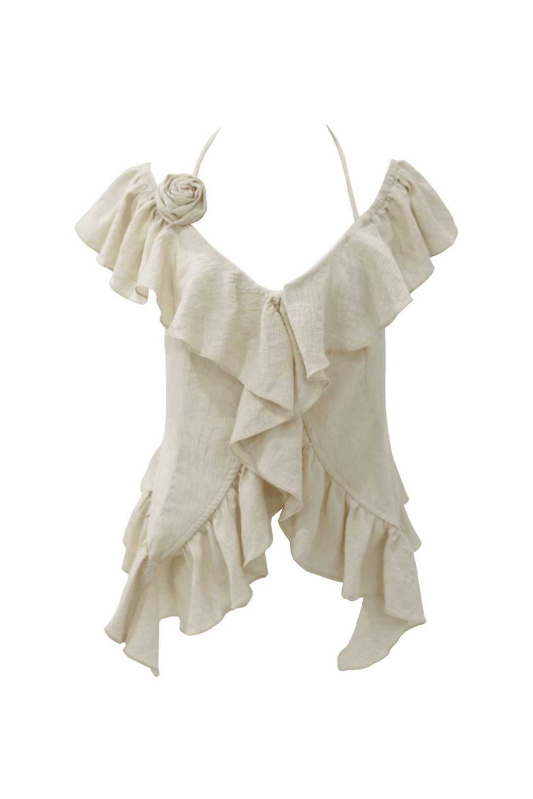[Pink orchid house] Rose corsage frill top (2color) (Beige)