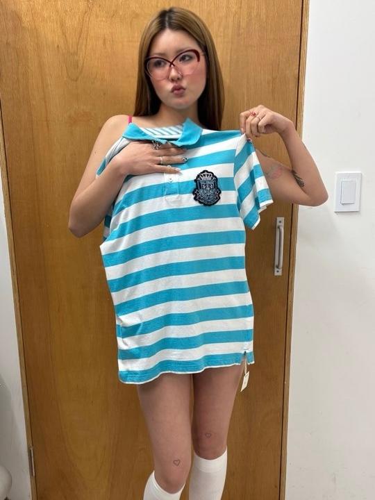 Blue Relaxed Fit Stripe PK Top