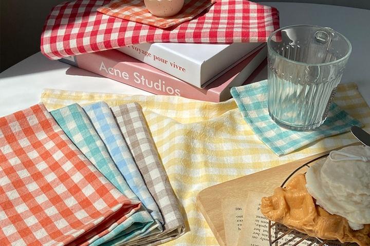 멜란지 체크 순면 테이블매트 6color 2size