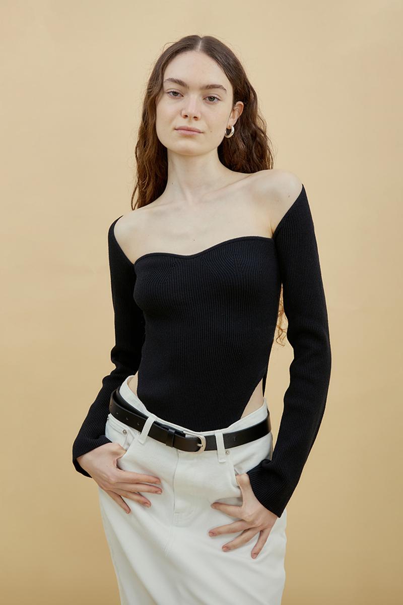 Corset Neckline Contour Top (BLACK)