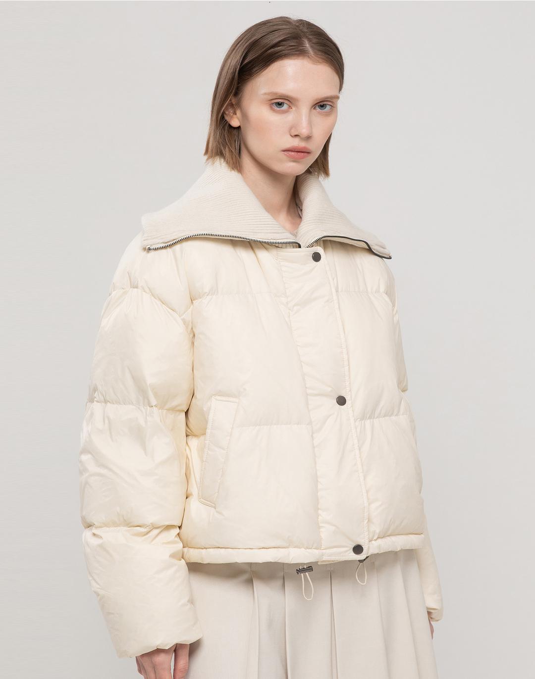 Knit collar duck-down short padded - Ivory