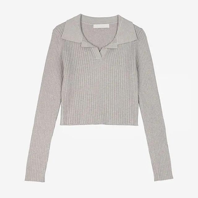 CROP RIBBED COLLAR KINT 크롭 골지 카라 니트