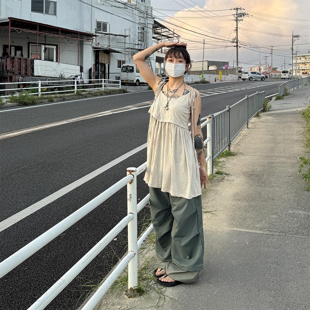 [Unisex] 와이드 프론트 스트링 나일론 파라슈트 팬츠