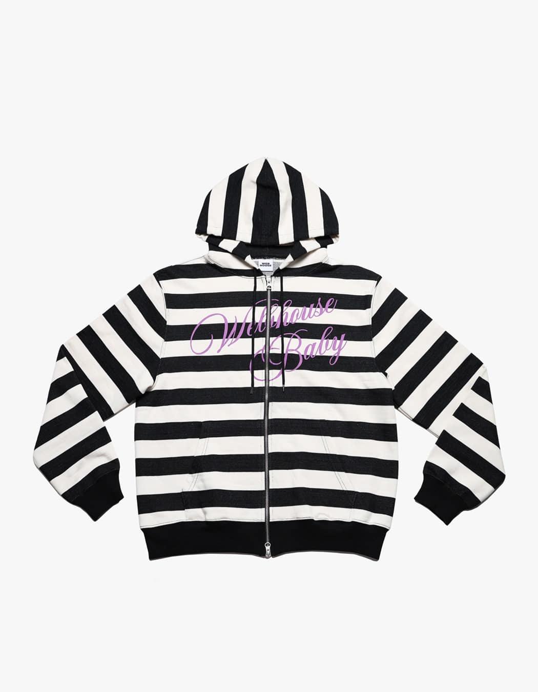 Web Baby Striped Hoodie Zip-Up - Cream/Black
