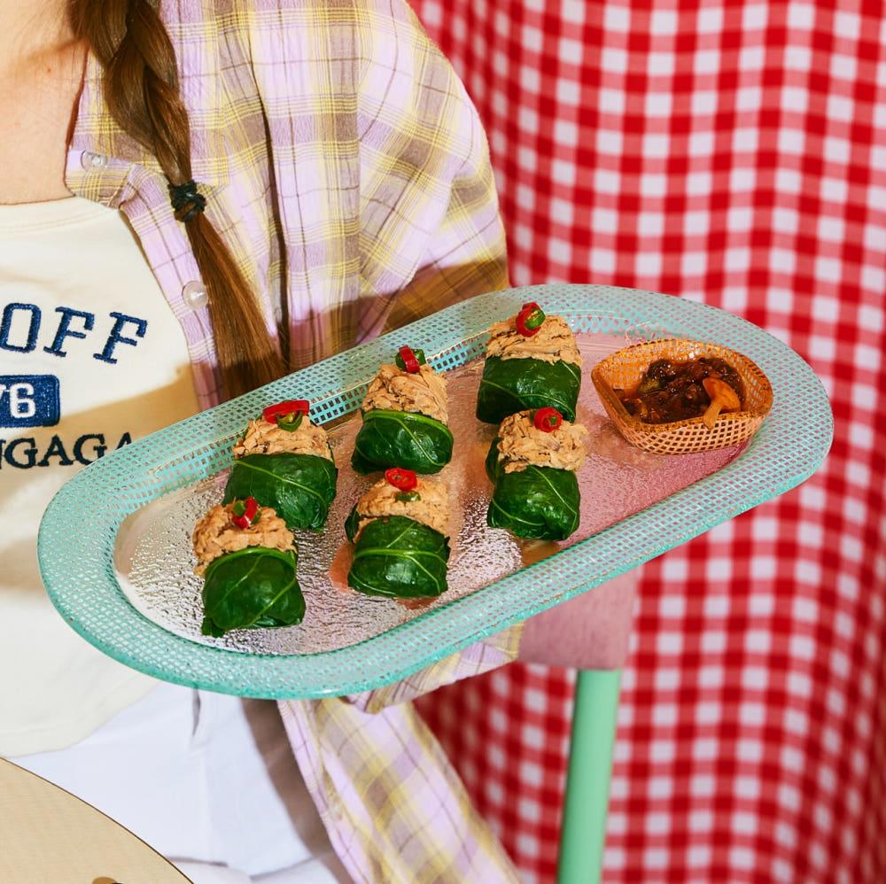 에딩 체키 롱 오벌 트레이 체크 접시 8 COLOR