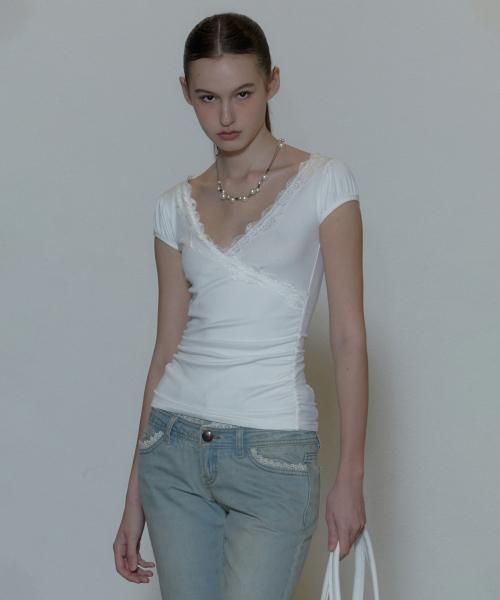 스컬프터(SCULPTOR)  Lace Trim Wrap Tee White - 사이즈 & 후기 | 무신사