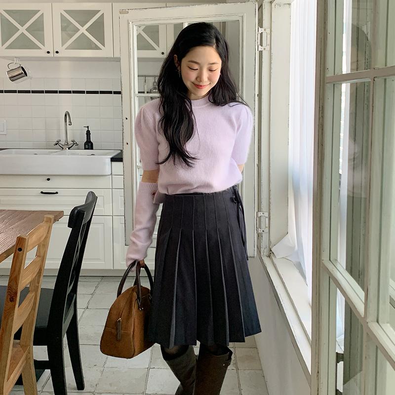 스웨이드 미디랩스커트 (3color)