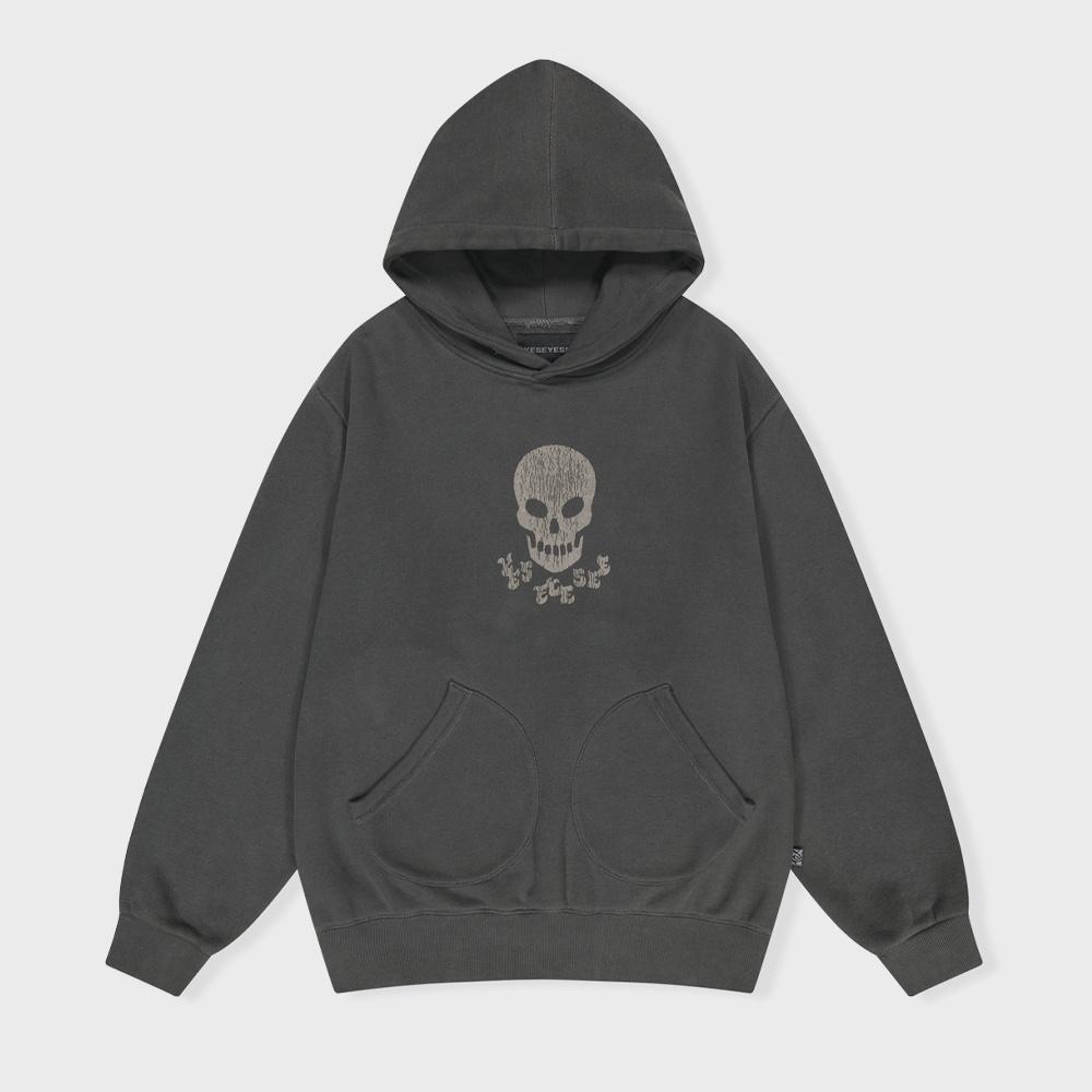 Y.E.S Skull Pigment Hoodie Charcoal