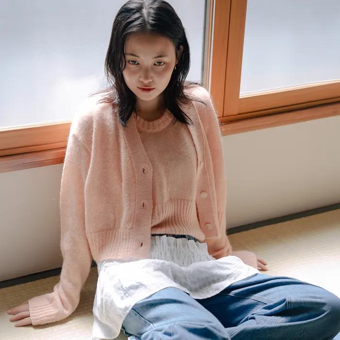 MOHAIR CROP CARDIGAN_SALMON