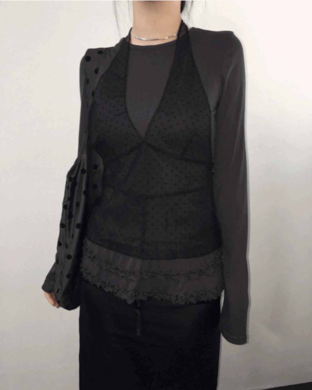 [2컬러/국내제작] 레이어드 시스루 도트 나시 뷔스티에