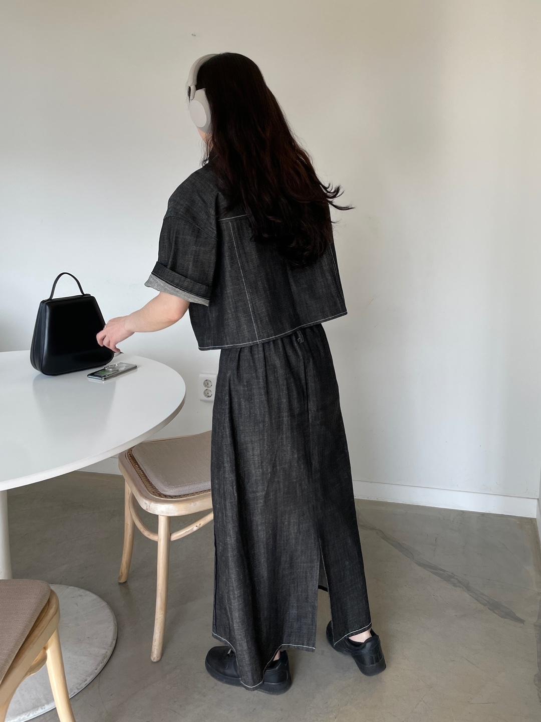 스티치 데님 스커트