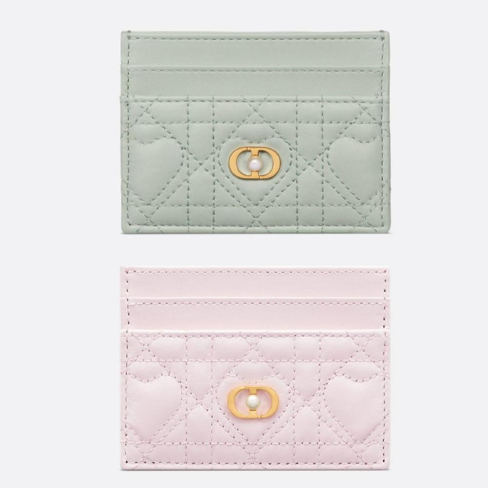 디올 졸리 프리지아 하트 까나쥬 카드 지갑 홀더 슬롯 핑크 피스타치오