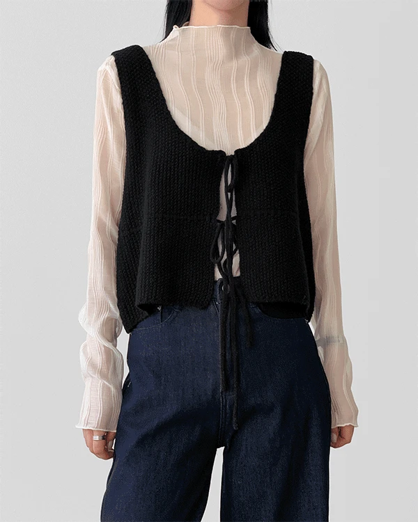 도엘 시스루 하이넥 이너 레이어드 블라우스