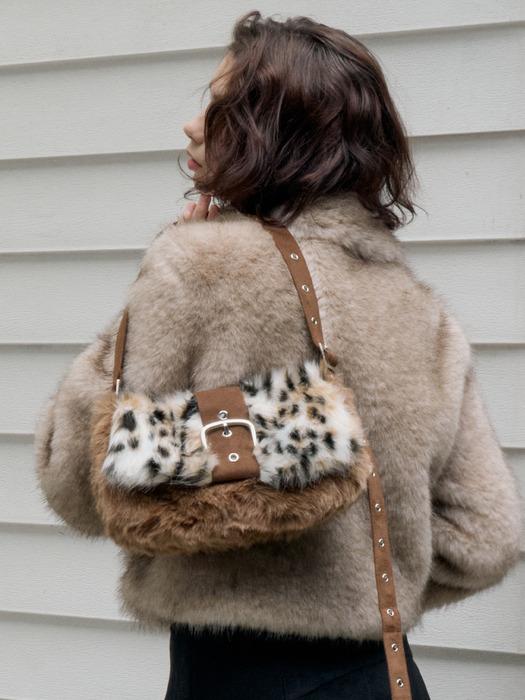 레오파드 투톤 퍼 숄더백 Beige