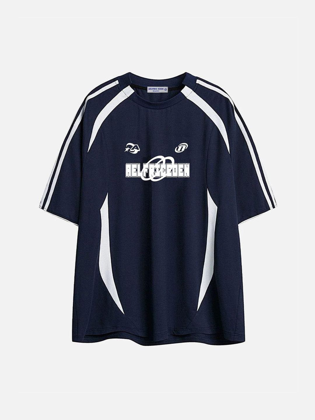Aelfric Eden Contrast Color Stripe Racing Tee - Navy Blue / XS