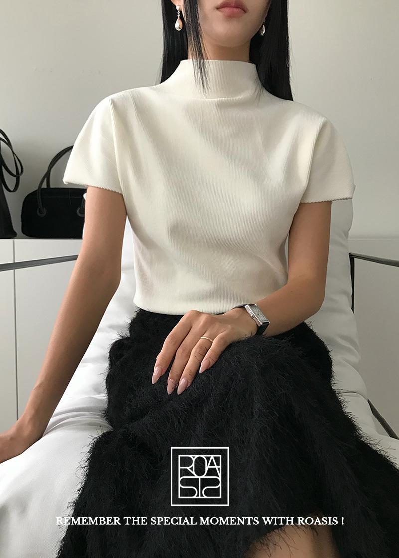 [봄] [MADE] [무료배송] 엘라테 벨벳 플리츠 니트 티셔츠 - 밀크아이보리, 스카이 당일발송