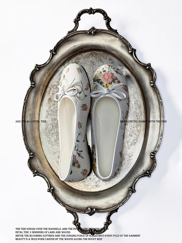[1JINN STUDIO] Floral Canvas Ballet Flats