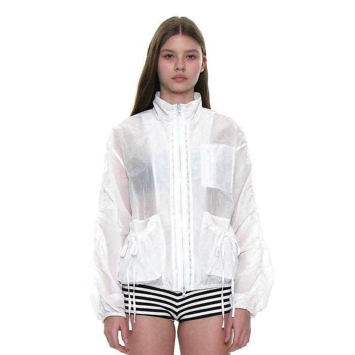 SHEER SHIRRING TRACK JACKET_WHITE