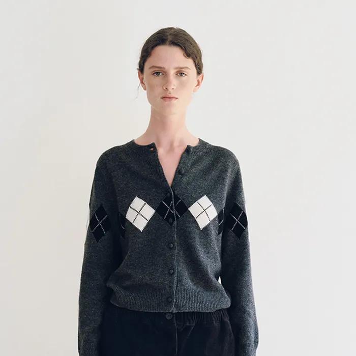 Heritage Argyle Knit Cardigan (Dark Gray)