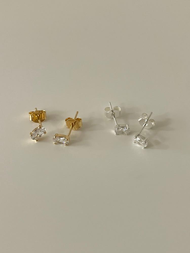 [둥그런/ 925 silver] 오블 큐빅 귀걸이 (2 color)