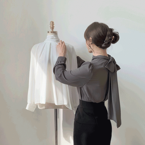 [면접룩/오피스룩]뒷리본 왕리본 롱타이 핀턱 쉬폰블라우스/3color