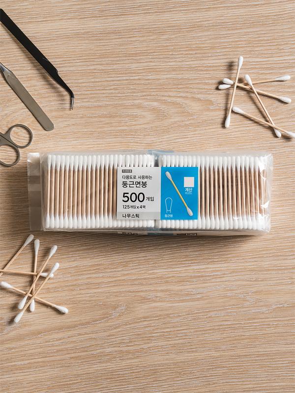 나무 스틱 둥근 면봉 500개입