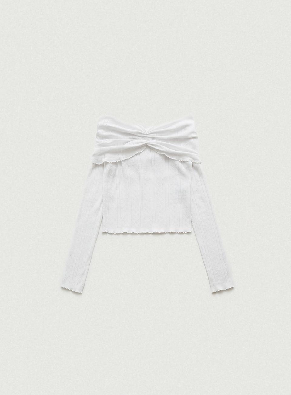 [3/17 14:00 KST OPEN] Ivory Cotton Eyelet Off-Shoulder Knit Top