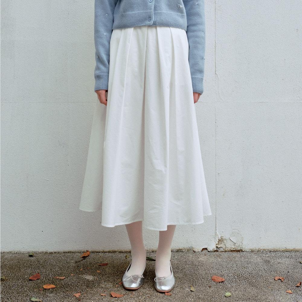 [7차] 사강 플리츠 롱 스커트 (WHITE)