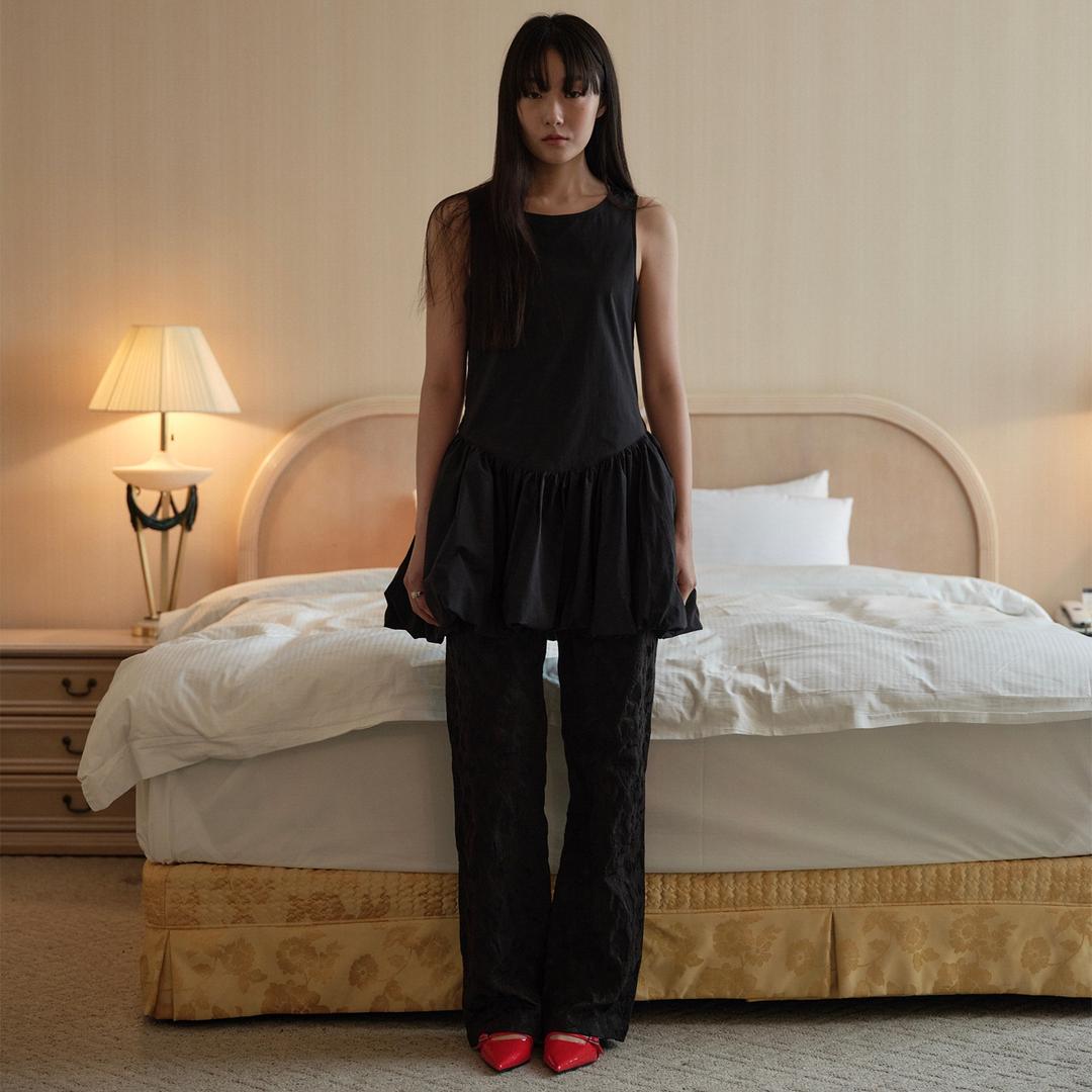 [7차 오더]Flower Jacquard Pants (Black)